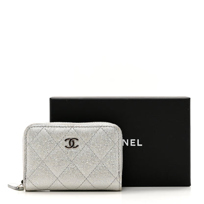 Chanel Glittered Metallic Caviar Quilted Zip Coin Purse Wallet Silver 10 of 10