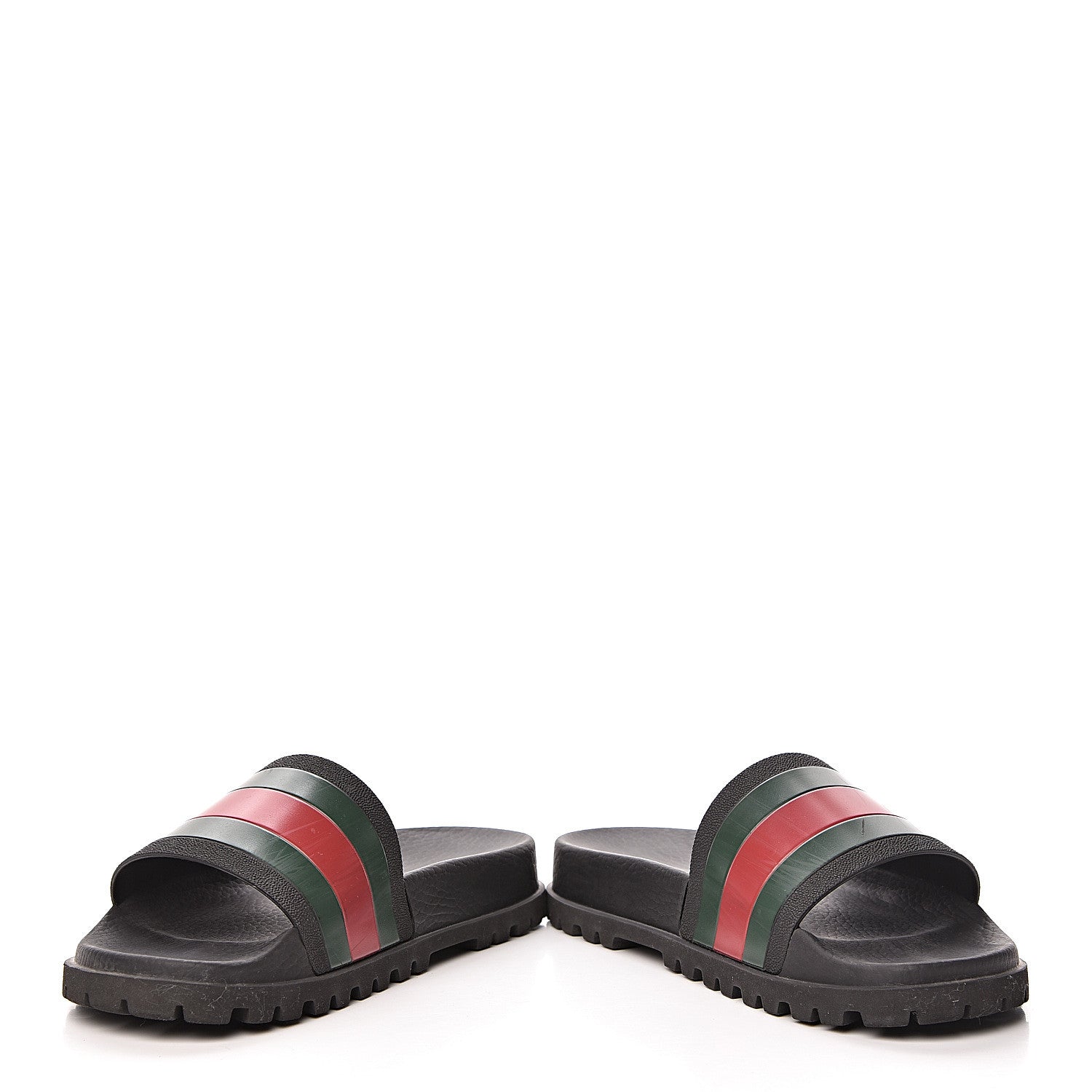 Gucci Rubber Web Mens Lug Sole Slide Sandals 6 Black Green Red 6 of 16