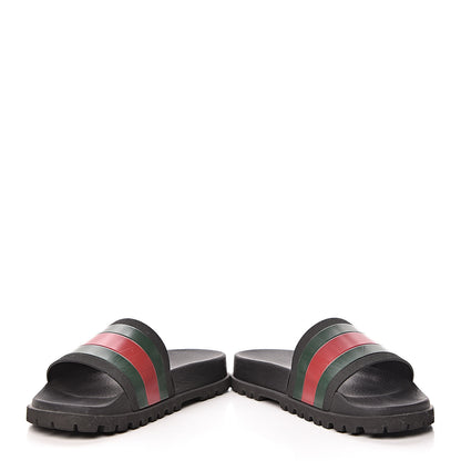 Gucci Rubber Web Mens Lug Sole Slide Sandals 6 Black Green Red 6 of 16
