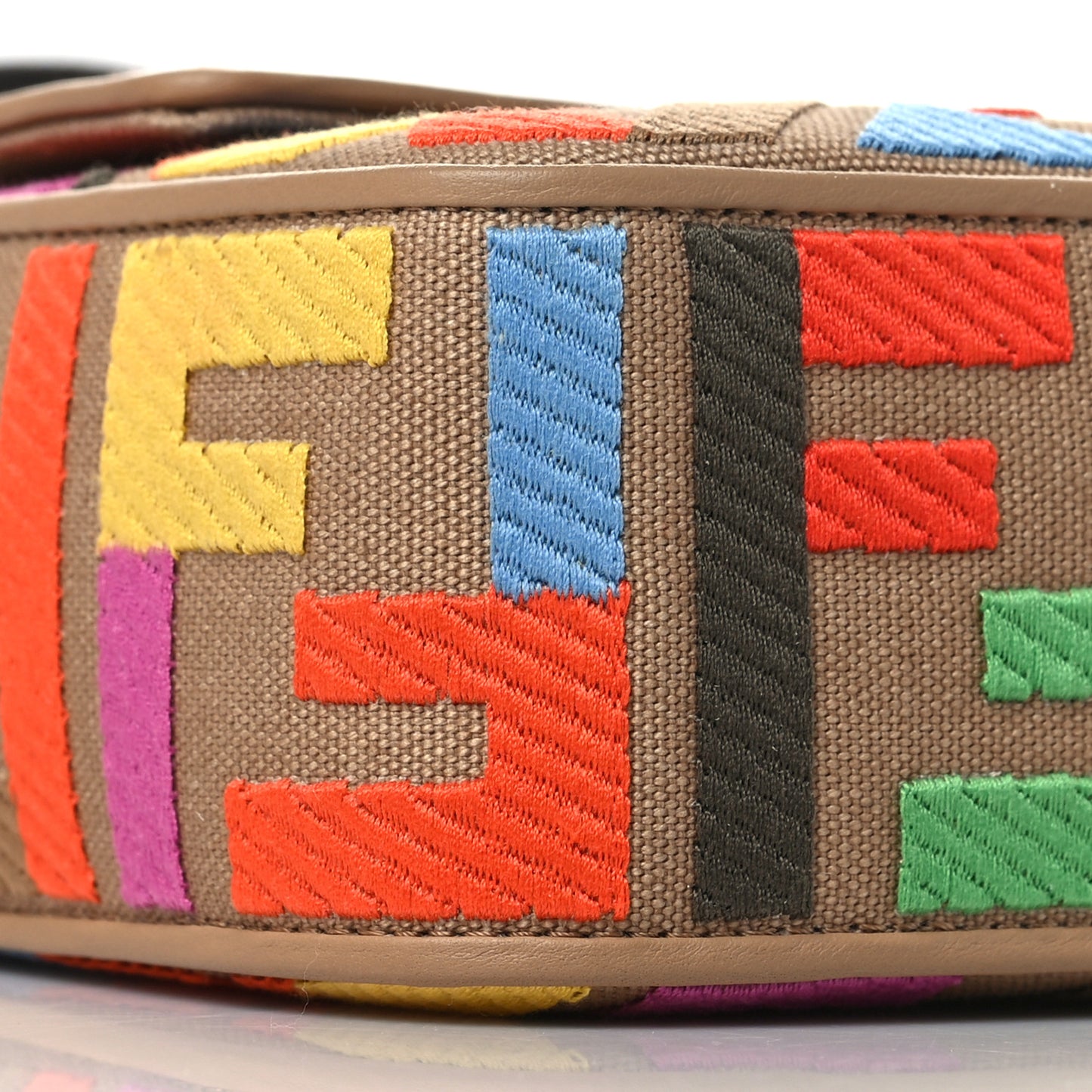Canvas Vitello King FF Multicolor Embroidered Baguette Multicolor Cuoio