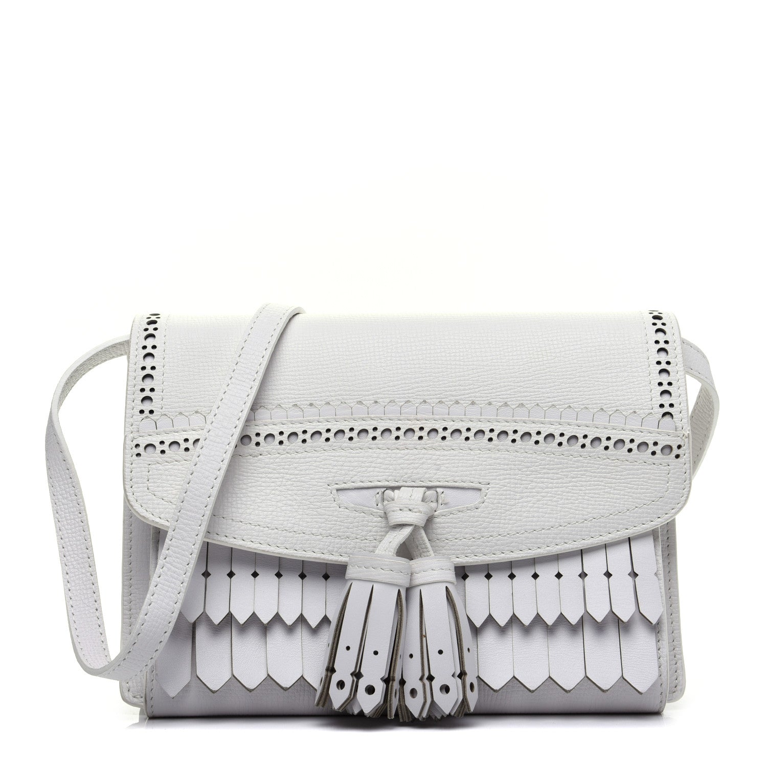 Burberry Grainy Calfskin Broguing Tassel Small Macken Crossbody Bag Chalk White 1 of 13