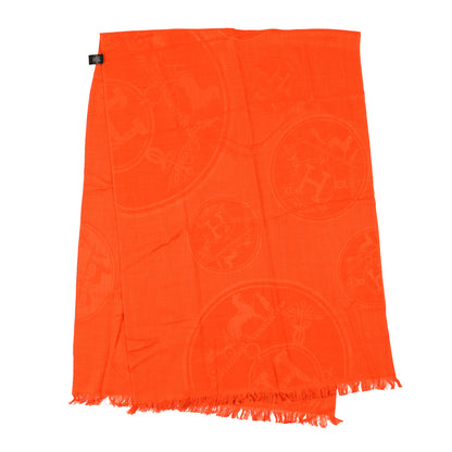 Hermes Cashmere Silk Jacquard New Libris Scarf Orange Vif 2 of 3