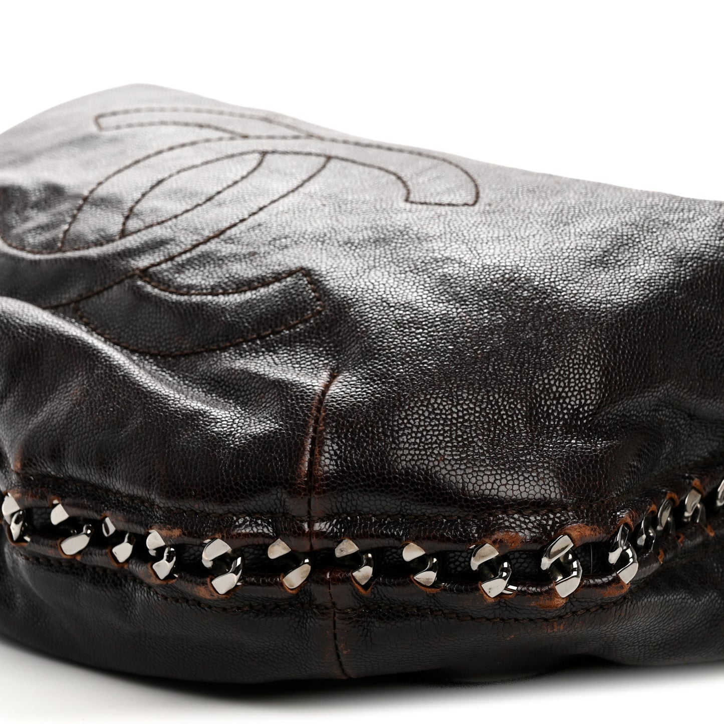 Glazed Caviar Modern Chain Hobo Brown