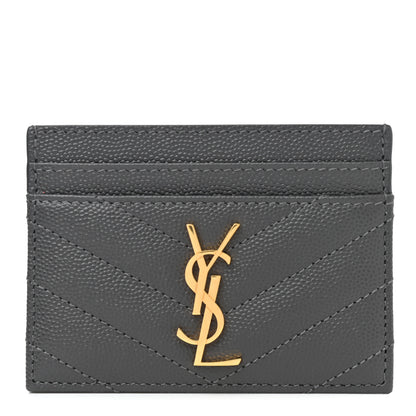Saint Laurent Grain De Poudre Matelasse Chevron Monogram Credit Card Case Storm 1 of 8