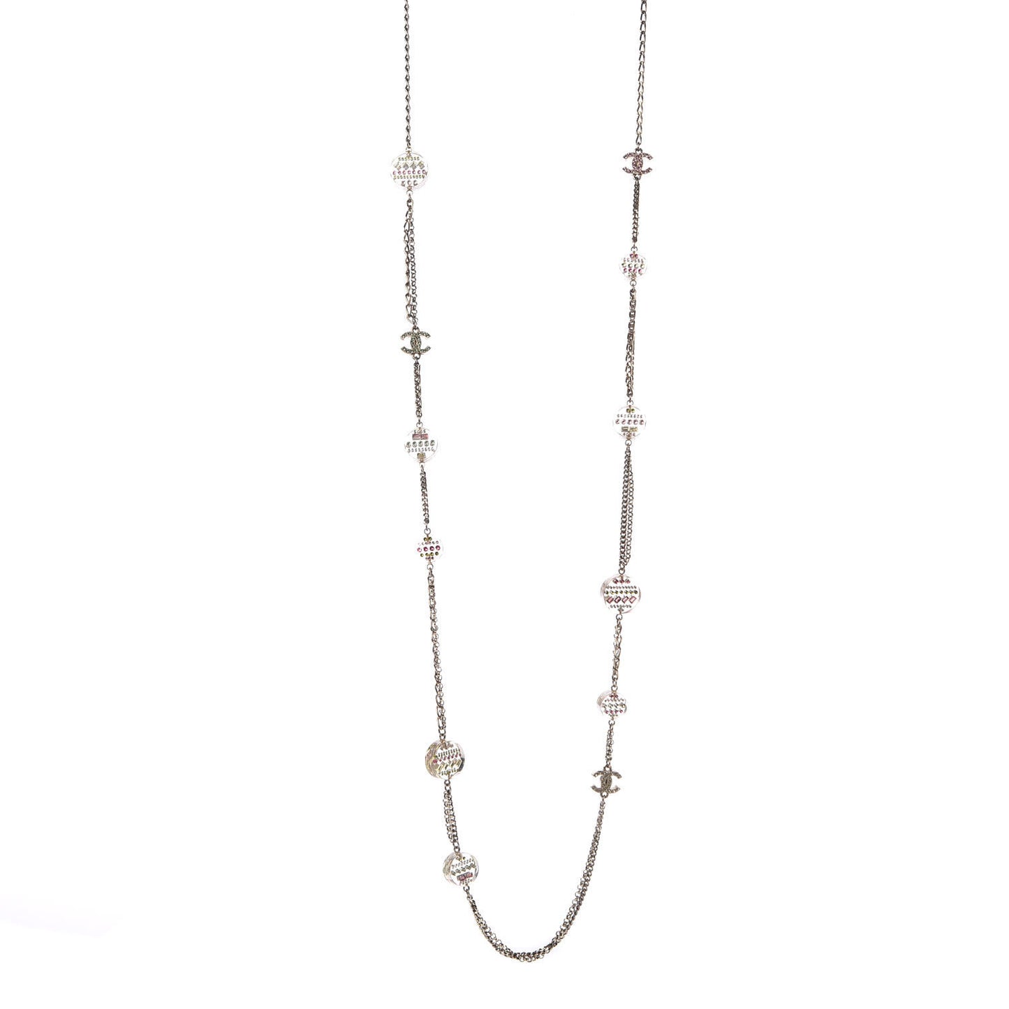 Resin Crystal Long CC Necklace Light Gold Green Pink