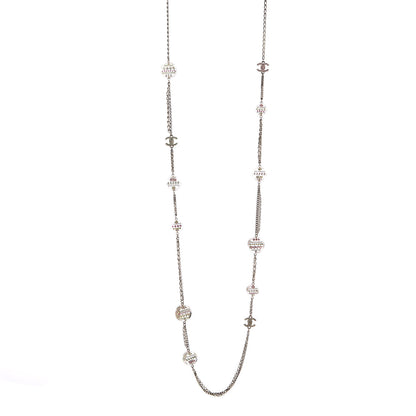 Chanel Resin Crystal Long CC Necklace Light Gold Green Pink 1 of 6