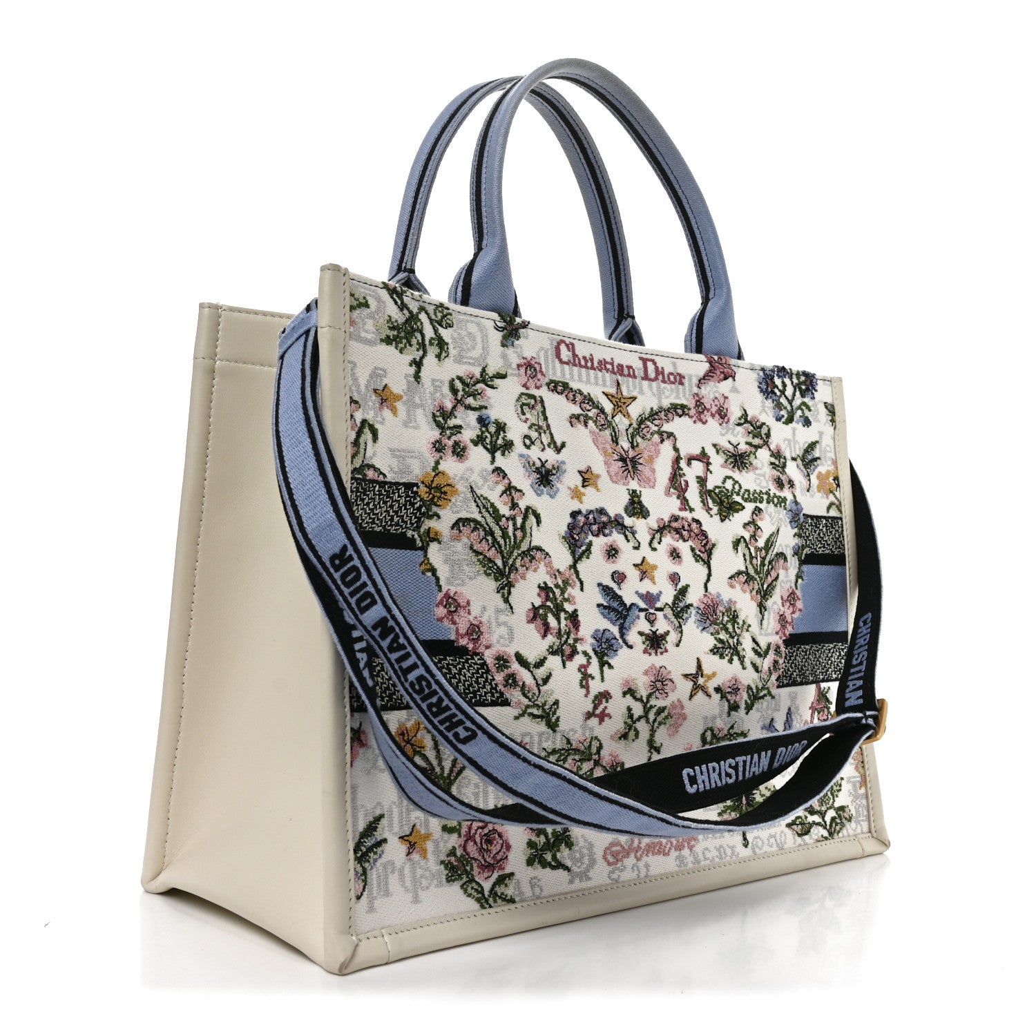 Christian Dior Calfskin Canvas Embroidered Medium Dioramour 47 Passion Book Tote With Strap White Multicolor 2 of 11
