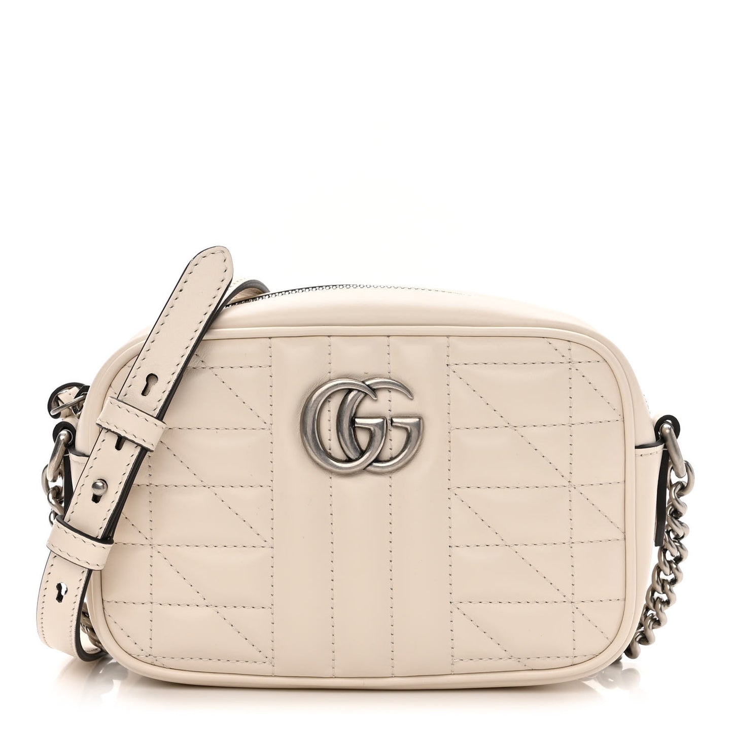 Calfskin Matelasse Aria Mini GG Marmont Chain Shoulder Bag Mystic White