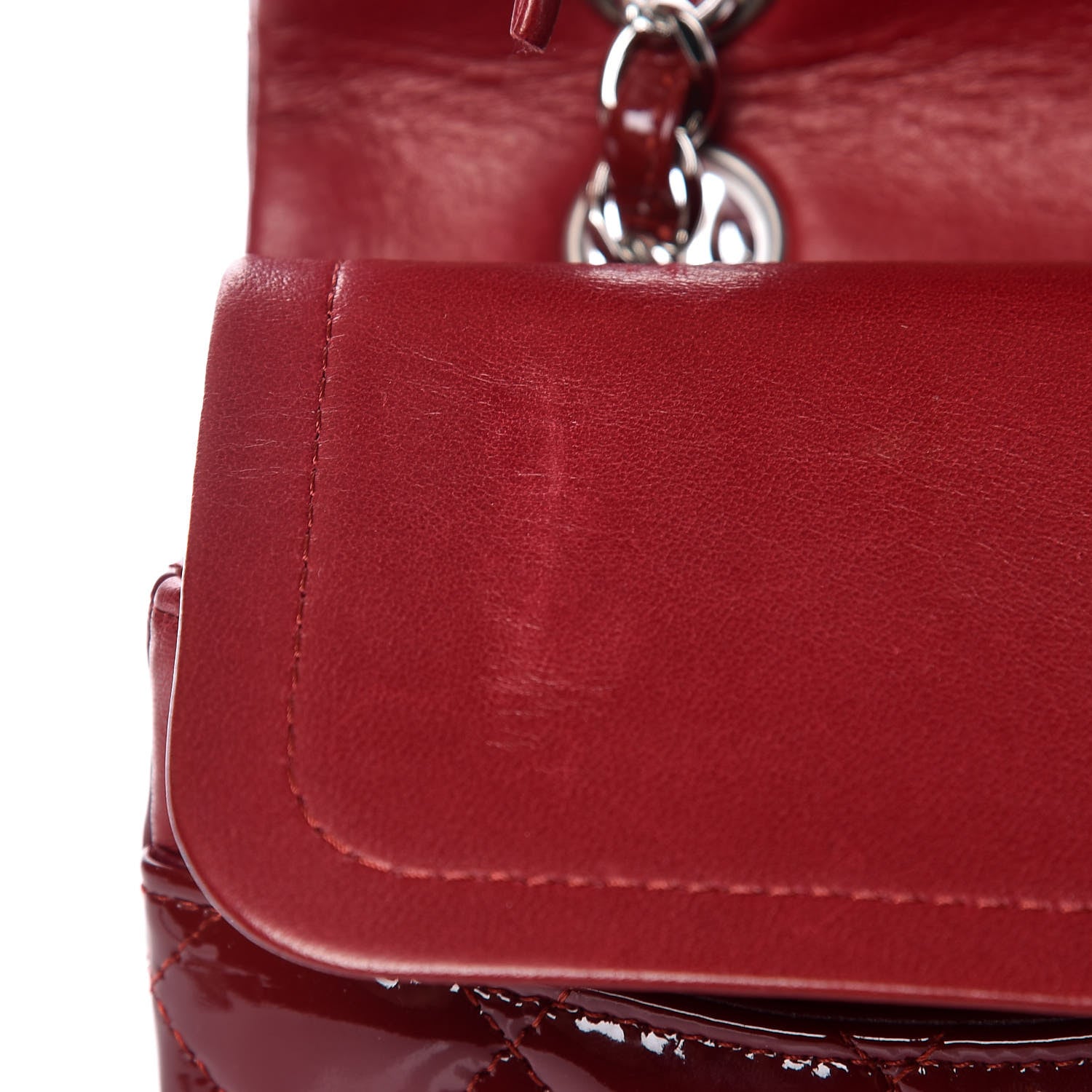 Chanel Patent Calfskin Quilted Medium Double Flap Dark Red 10 of 13
