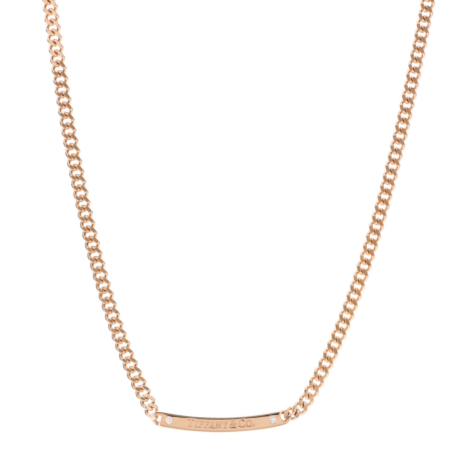 Tiffany 18K Rose Gold Diamond Micro Link ID Chain Necklace 1 of 5