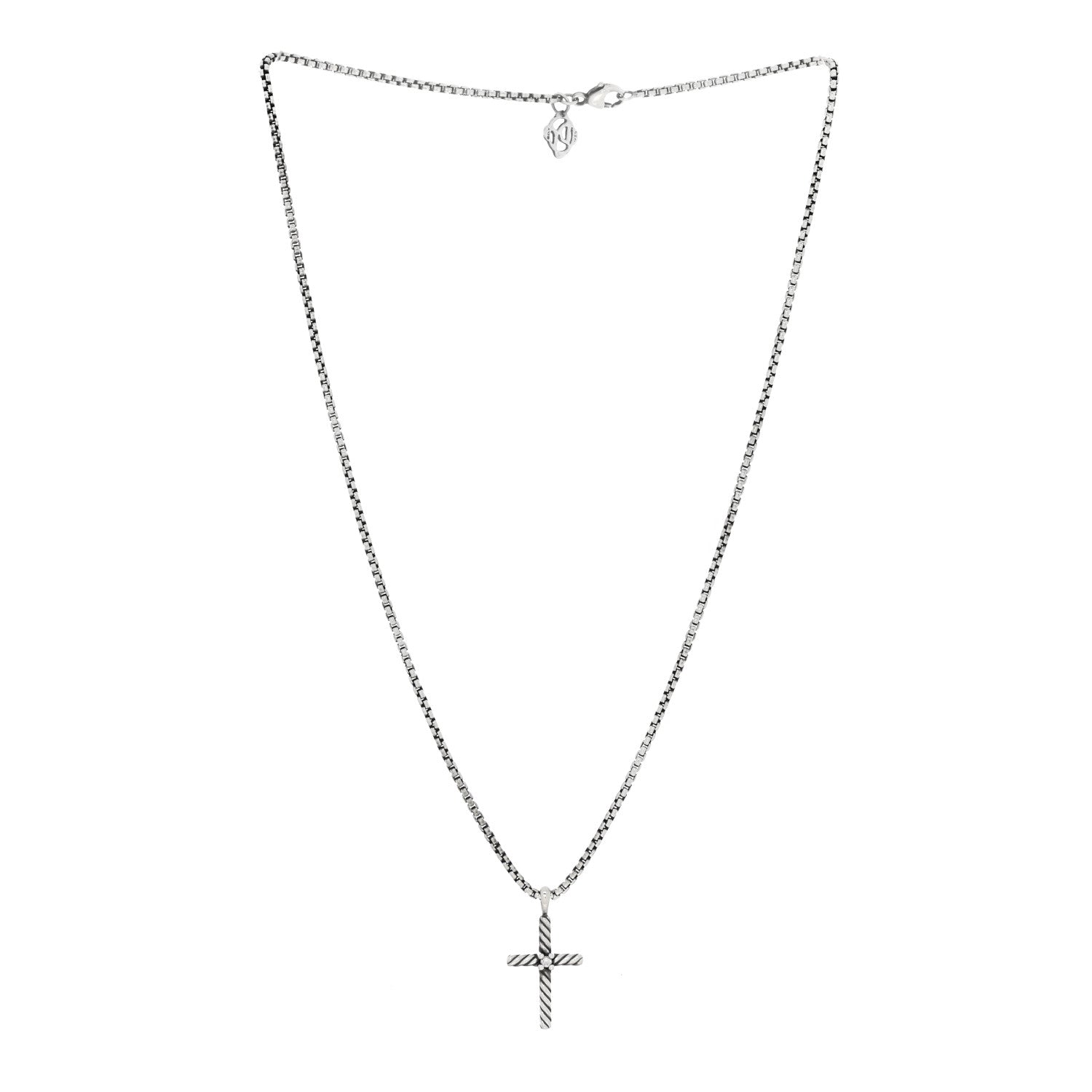David Yurman Sterling Silver Diamond Cable Classics Cross Necklace 2 of 4
