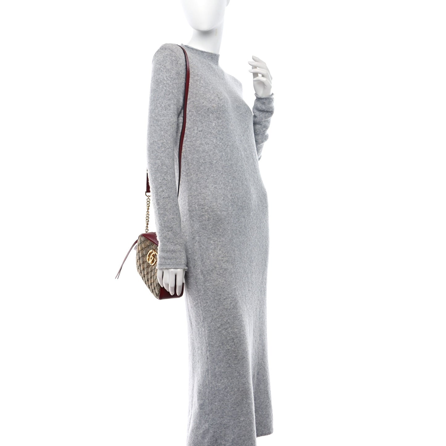 Monogram Azalea Calfskin Matelasse Diagonal Small GG Marmont Chain Shoulder Bag Beige Ebony New Cherry Red