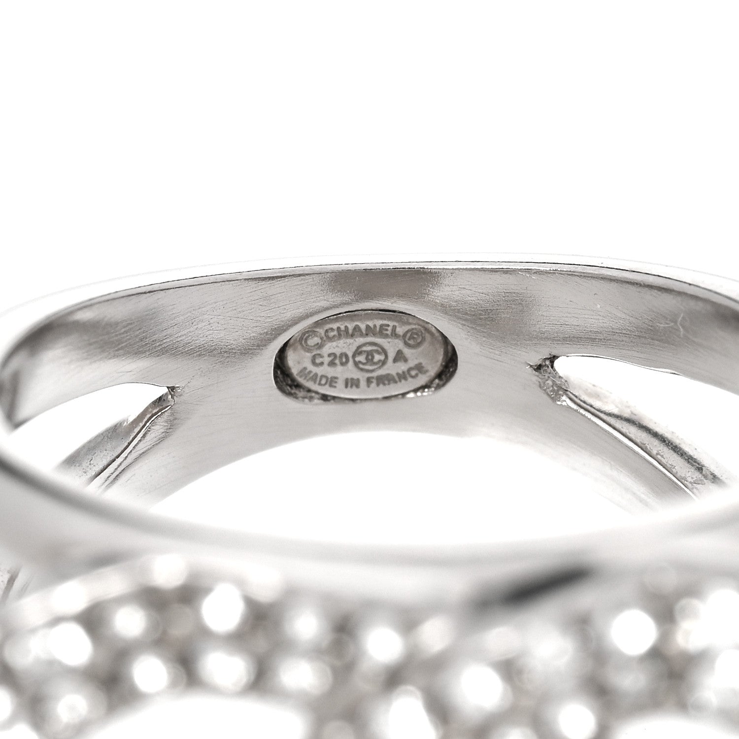 Chanel Metal Crystal Palais Garnier Ring 52 6 Silver 4 of 4