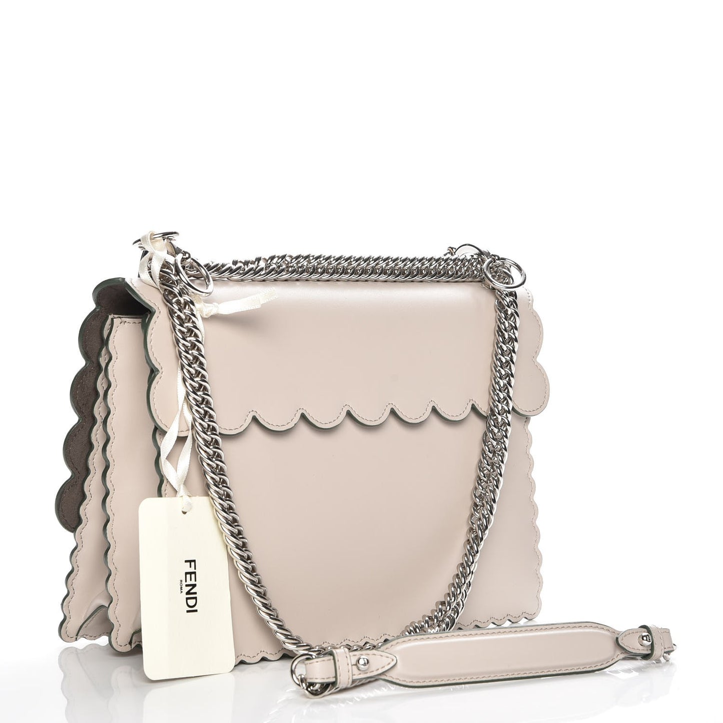 Vitello Liberty Scalloped Studded Kan I Shoulder Bag Grigio Polvere