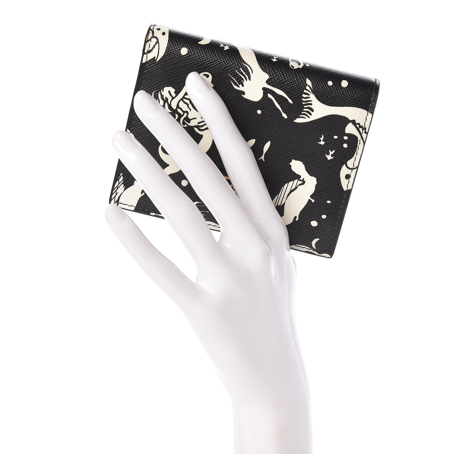 Prada Saffiano Mermaid Print Card Holder Black 2 of 8