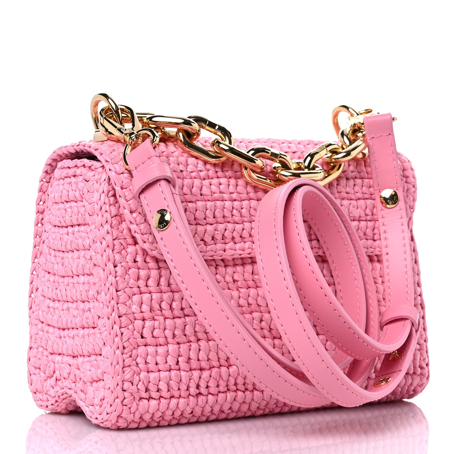 Louis Vuitton Raffia Twist Shoulder Bag PM Pink 3 of 11