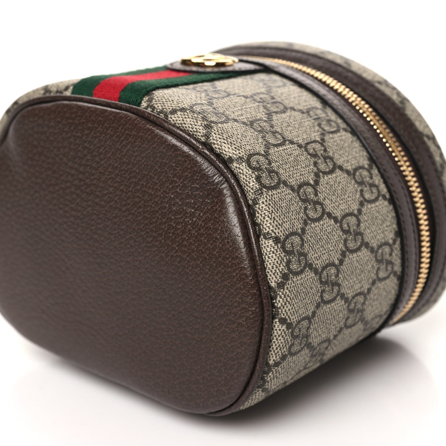 GG Supreme Monogram Textured Calfskin Web Ophidia Vanity Cosmetic Case Beige Ebony New Acero