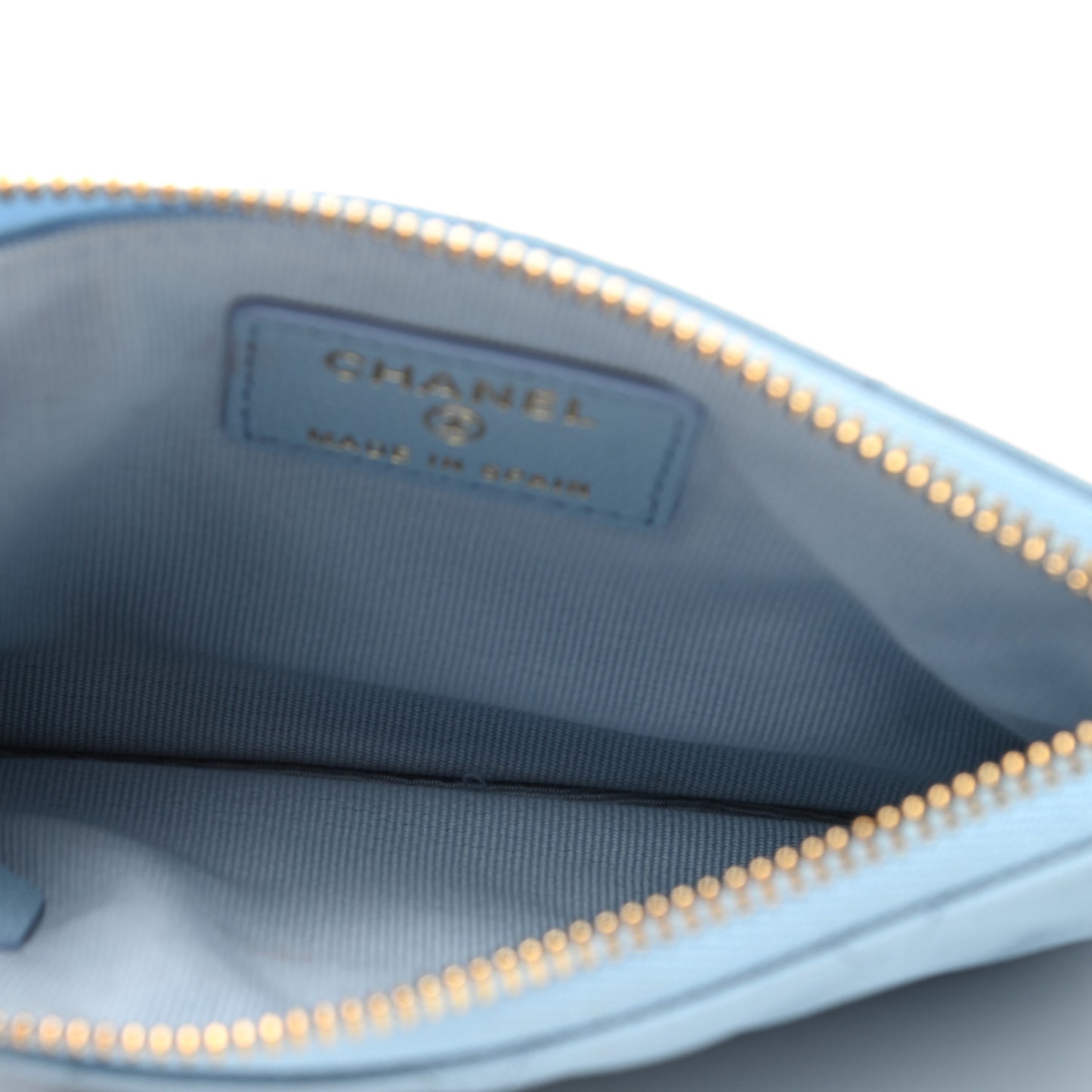 Iridescent Caviar Quilted Small Cosmetic Case Light Blue