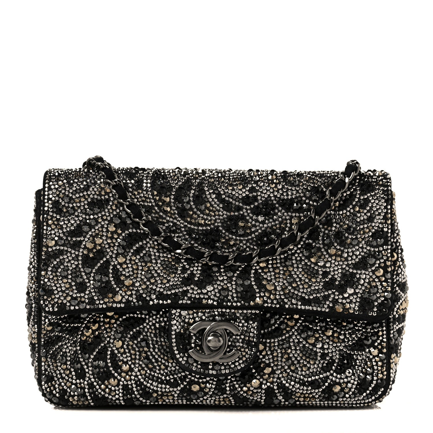 Chanel Suede Crystal Camellia Mini Rectangular Flap Black 1 of 9