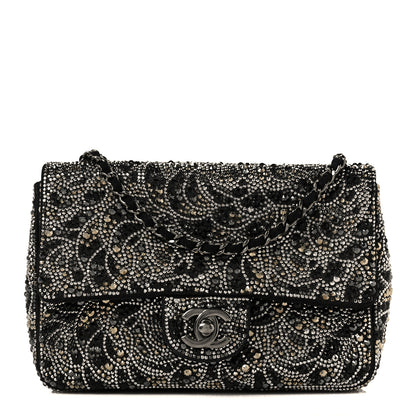 Chanel Suede Crystal Camellia Mini Rectangular Flap Black 1 of 9