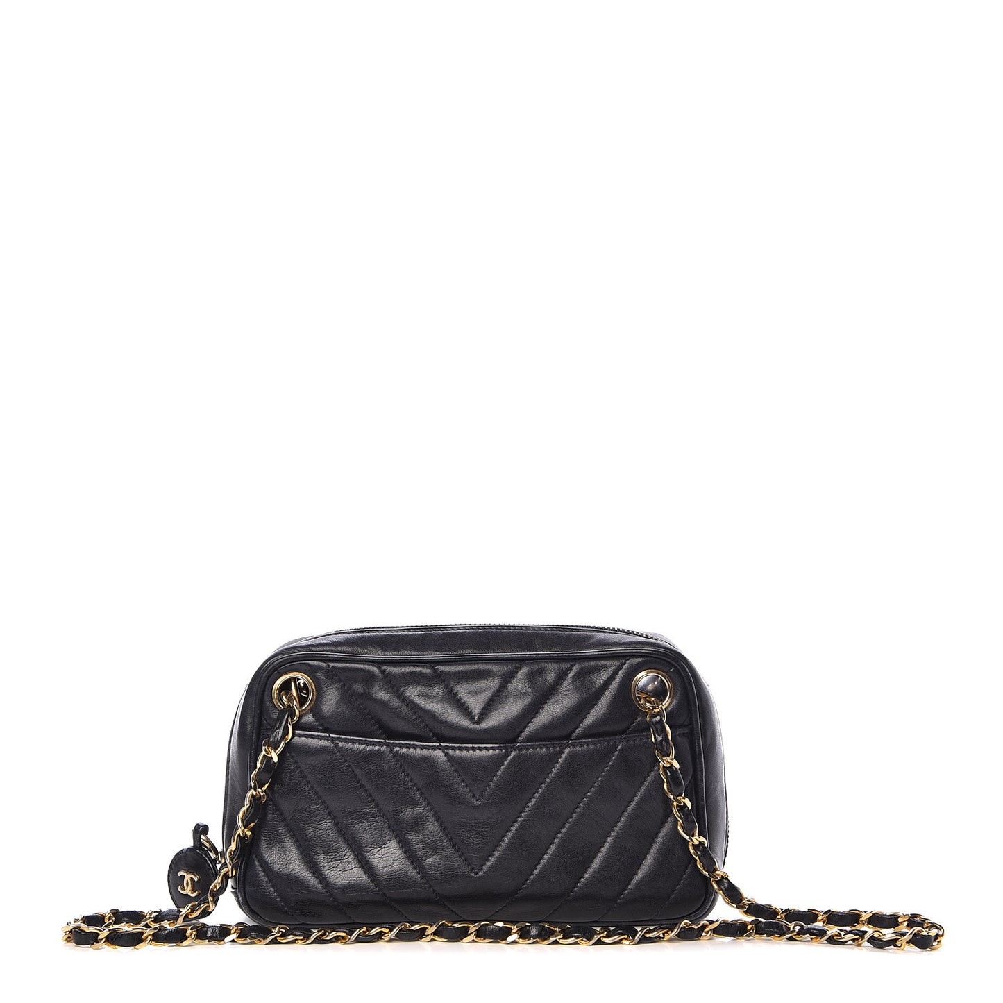 Lambskin Chevron Quilted Small Camera Case Black