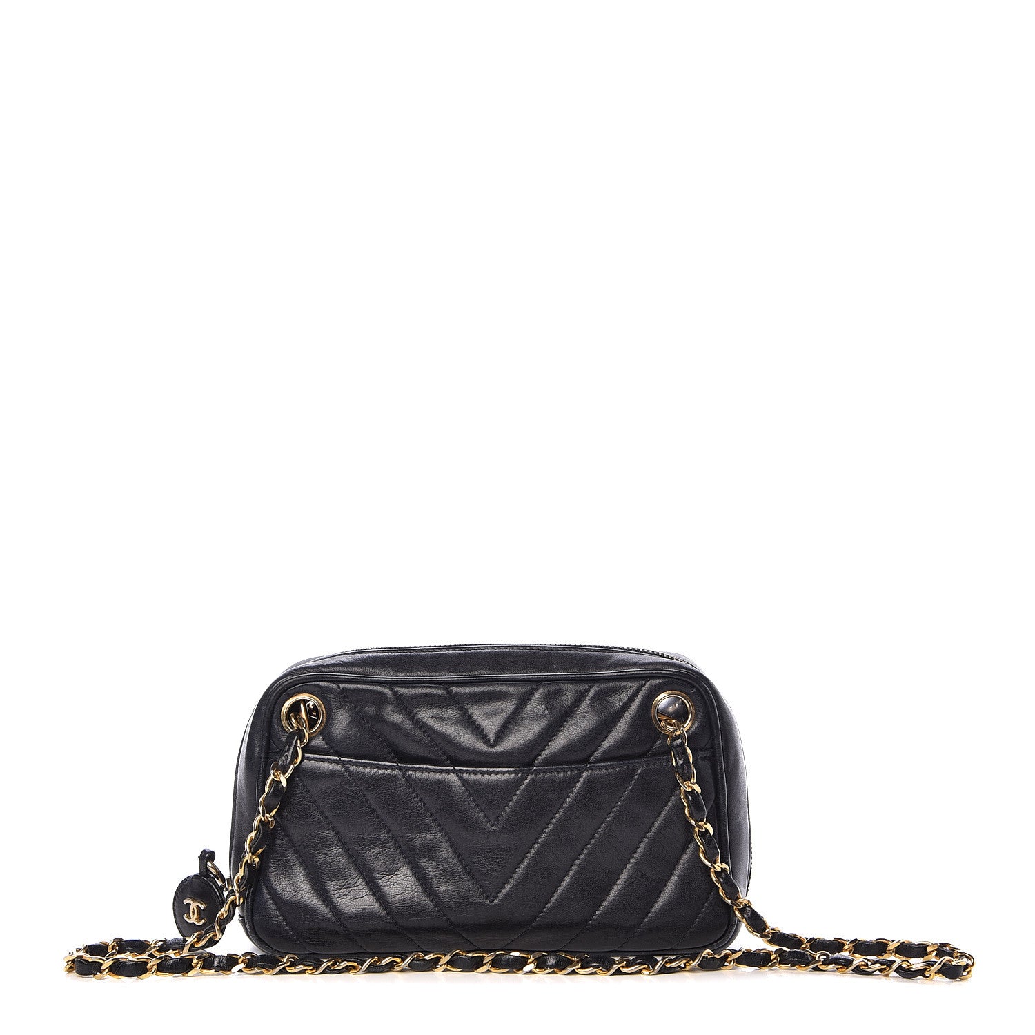 Chanel Lambskin Chevron Quilted Small Camera Case Black 17 of 18