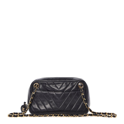 Chanel Lambskin Chevron Quilted Small Camera Case Black 17 of 18