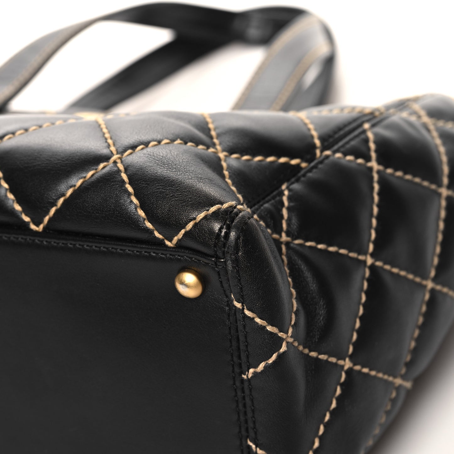Calfskin Contrast Stitch Surpique Tote Black