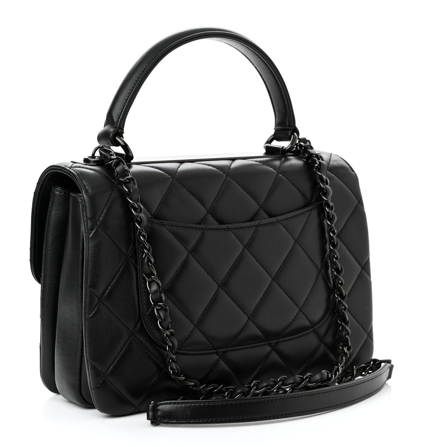 Lambskin Quilted Small Trendy CC Dual Handle Flap Bag So Black