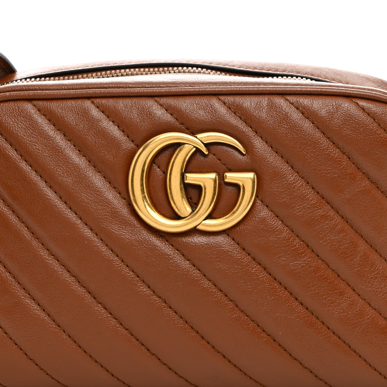 Gucci Glazed Calfskin Matelasse Diagonal Small GG Marmont Chain Shoulder Bag Cuir 9 of 11