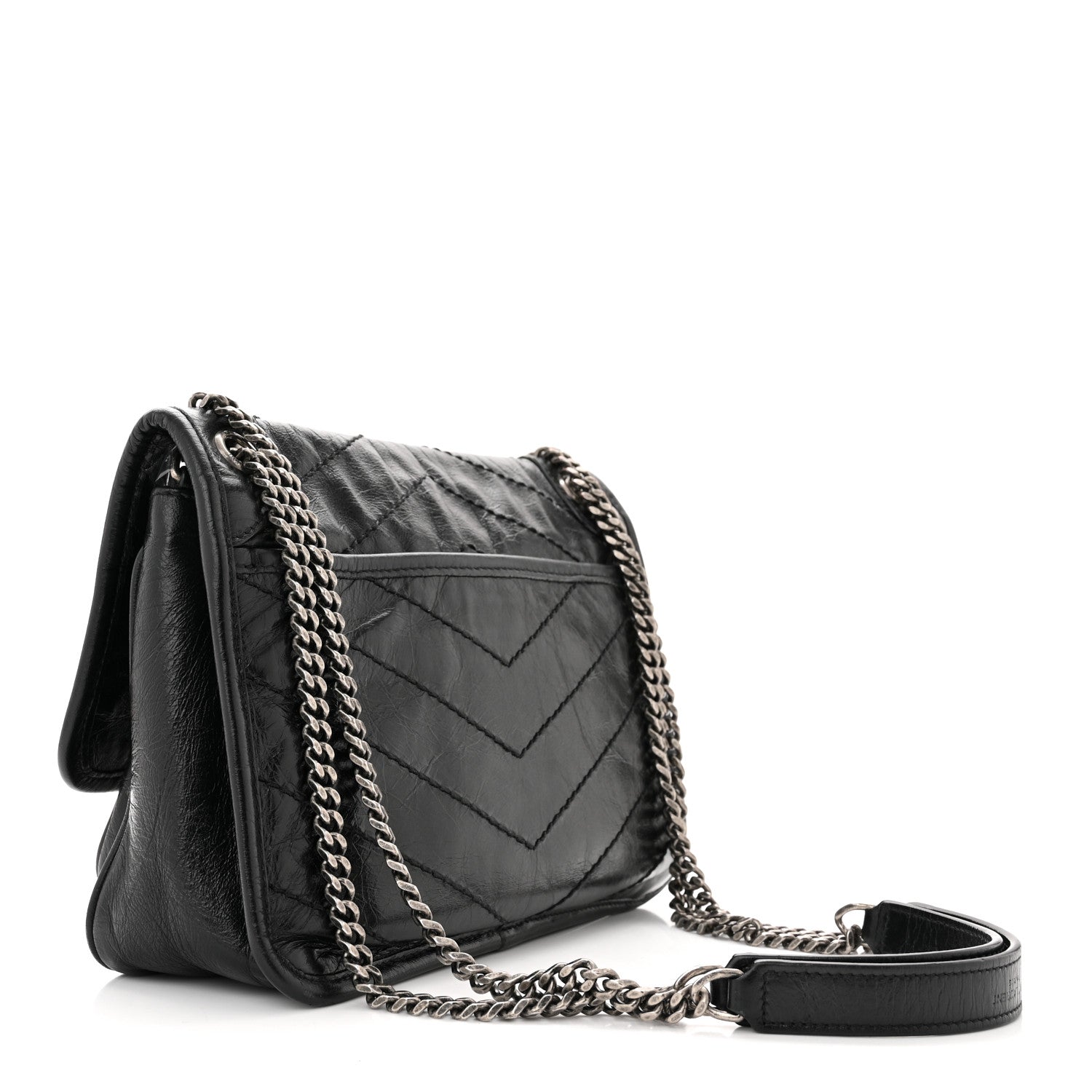 Saint Laurent Crinkled Calfskin Matelasse Monogram Baby Niki Chain Satchel Black 3 of 11