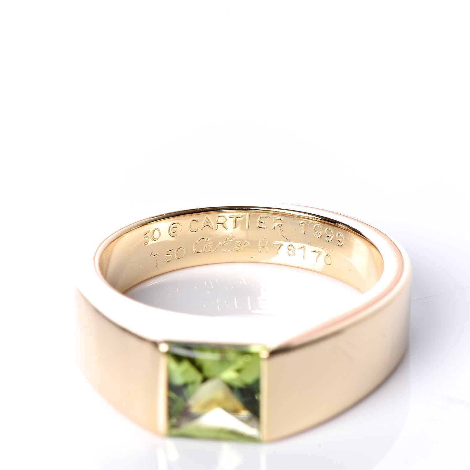 Cartier 18K Yellow Gold Peridot 6mm Tank Ring 50 5.25 4 of 4