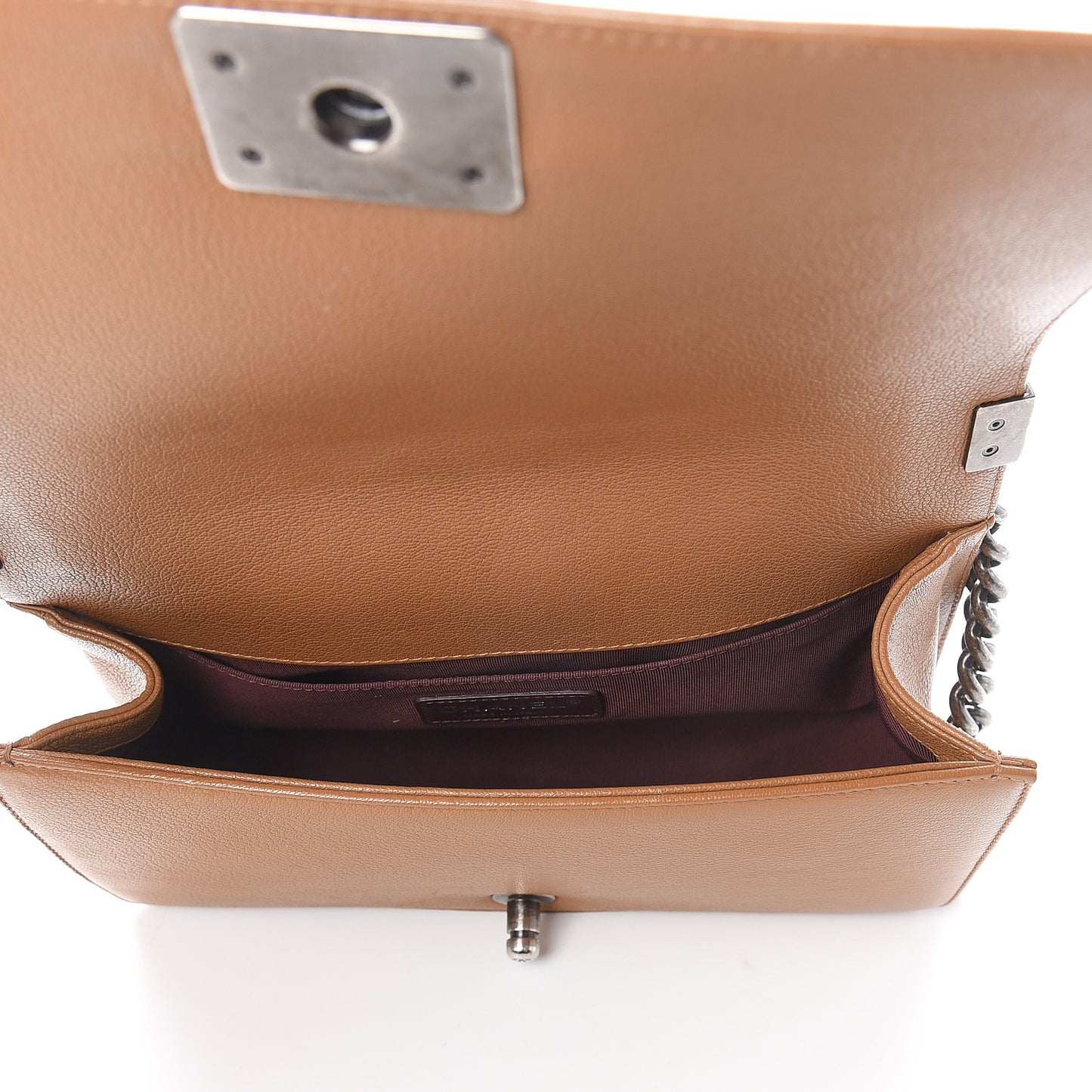 Patent Goatskin Quilted Medium Boy Flap Tan