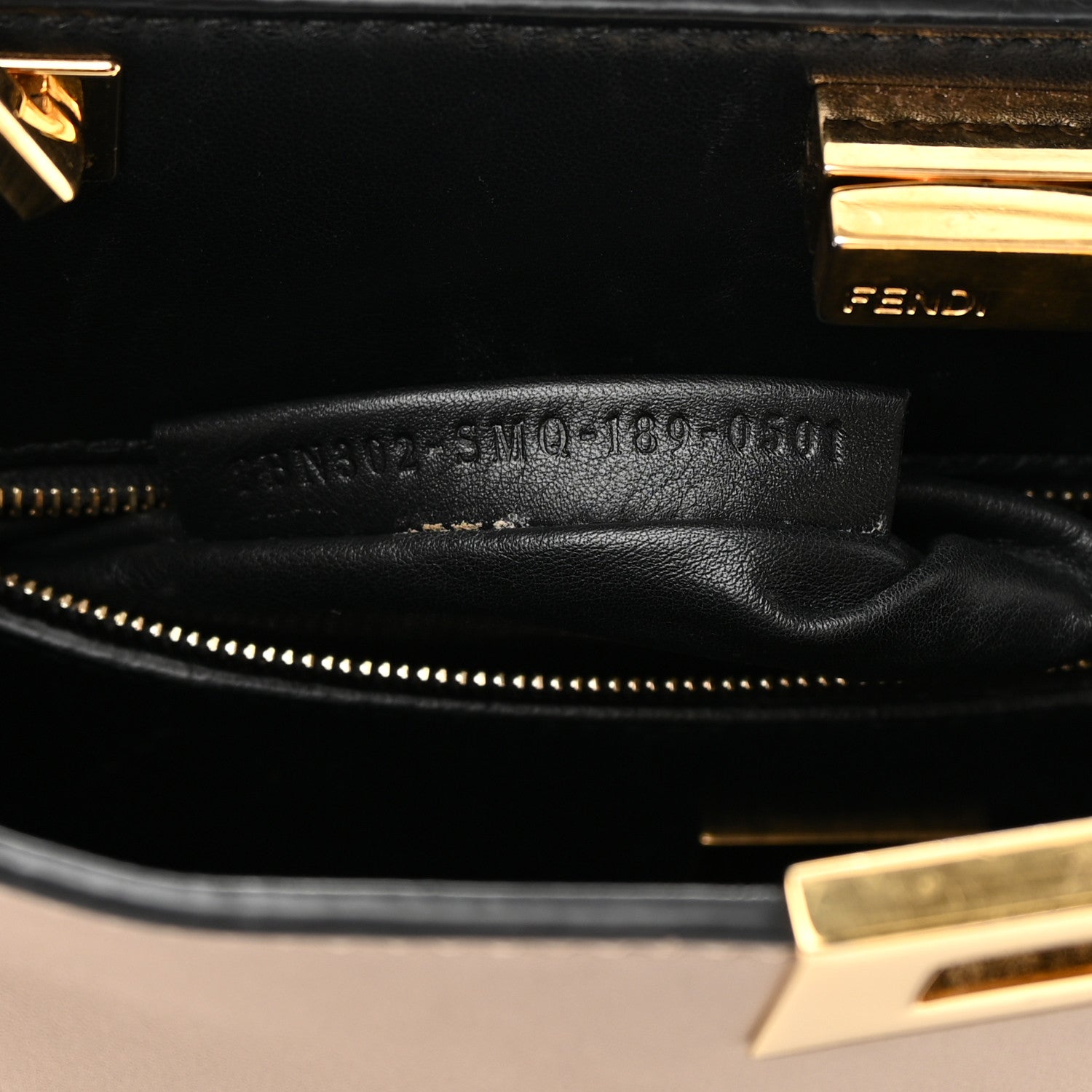 Fendi Vitello Tahiti Burro Medium Peekaboo Iconic Essentially Satchel Tortora Black 8 of 18