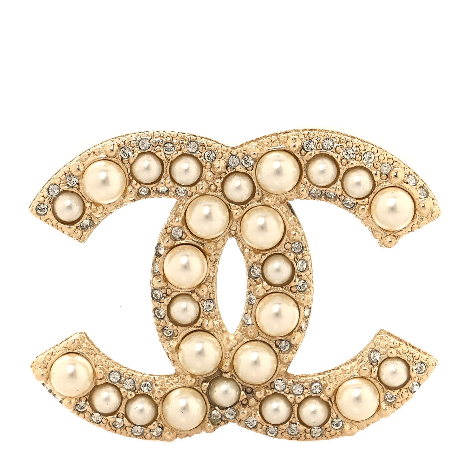 Chanel Metal Crystal Graduated Pearl CC Brooch Gold 1 of 4