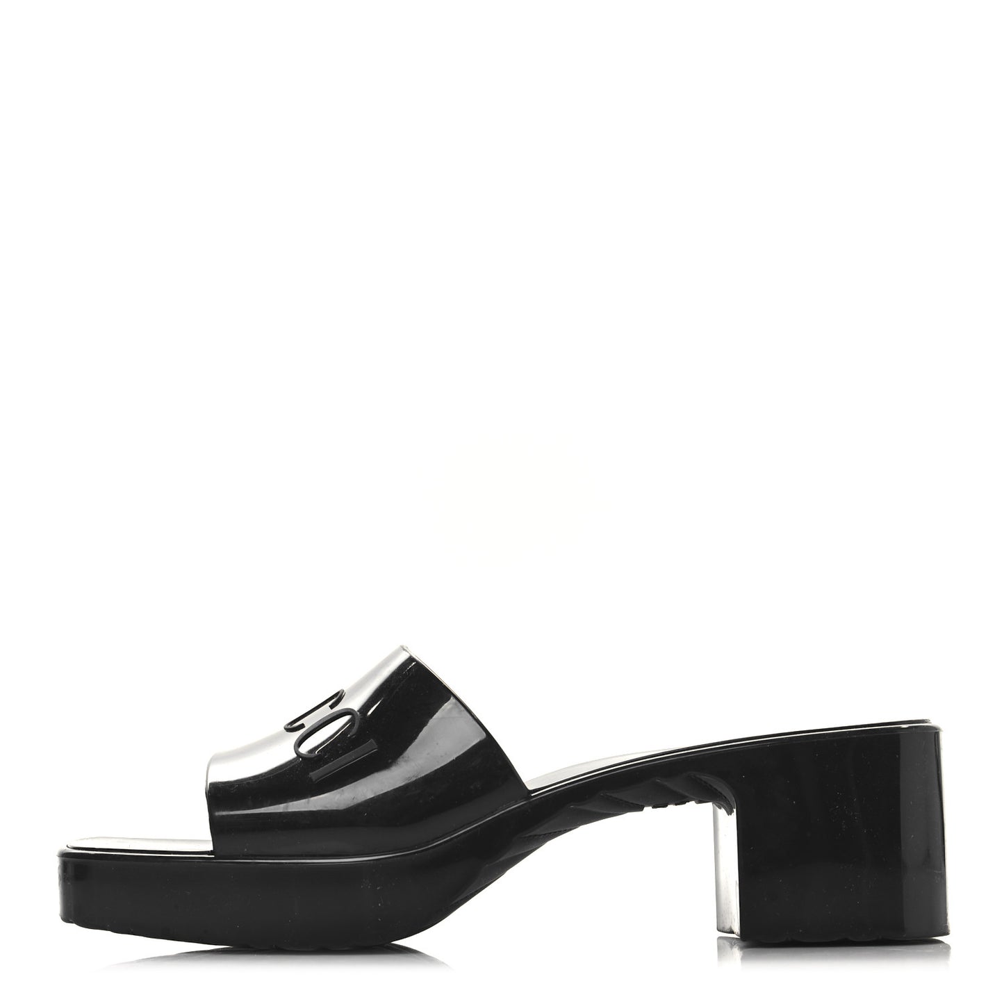 Rubber Gucci Logo Womens Platform 20/60mm Slide Sandals 37 Black