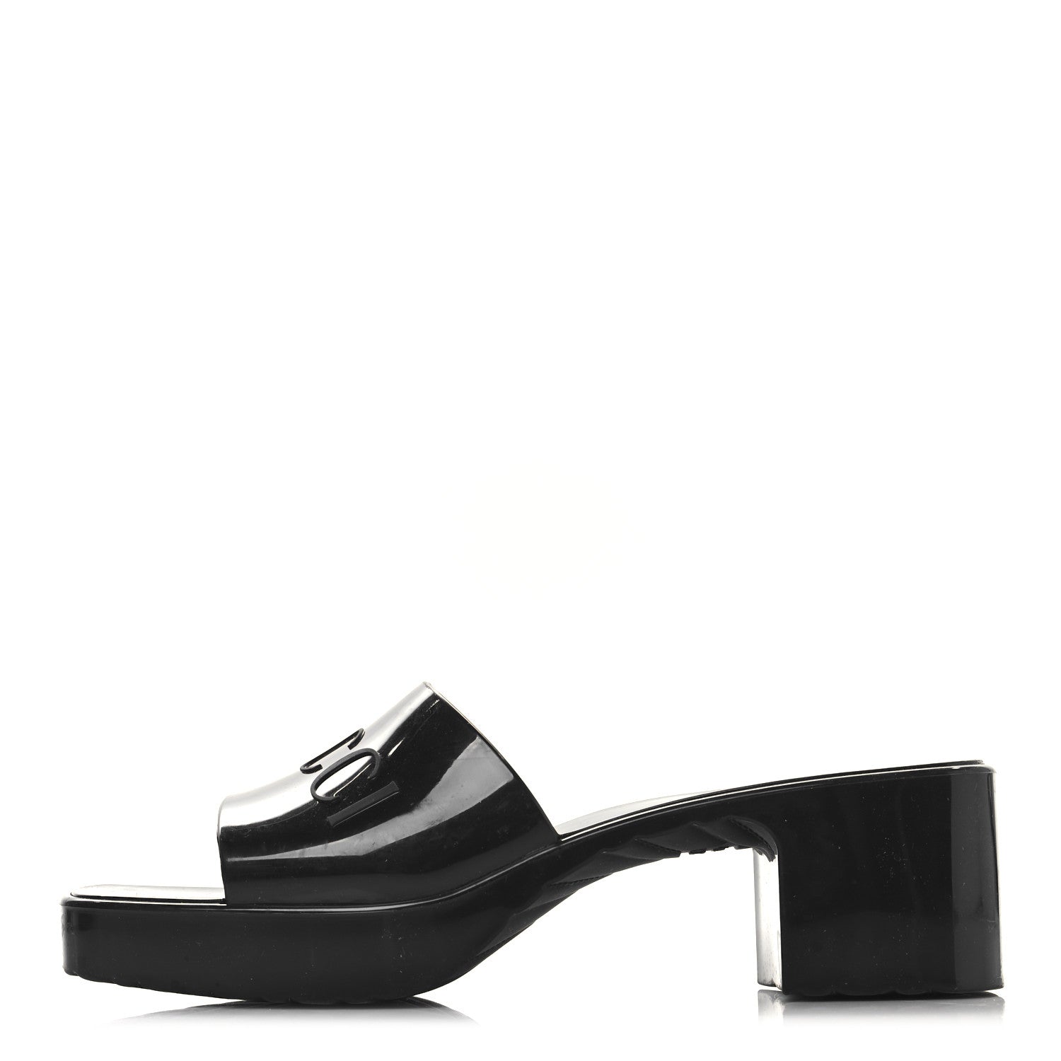 Gucci Rubber Gucci Logo Womens Platform 20/60mm Slide Sandals 37 Black 1 of 9