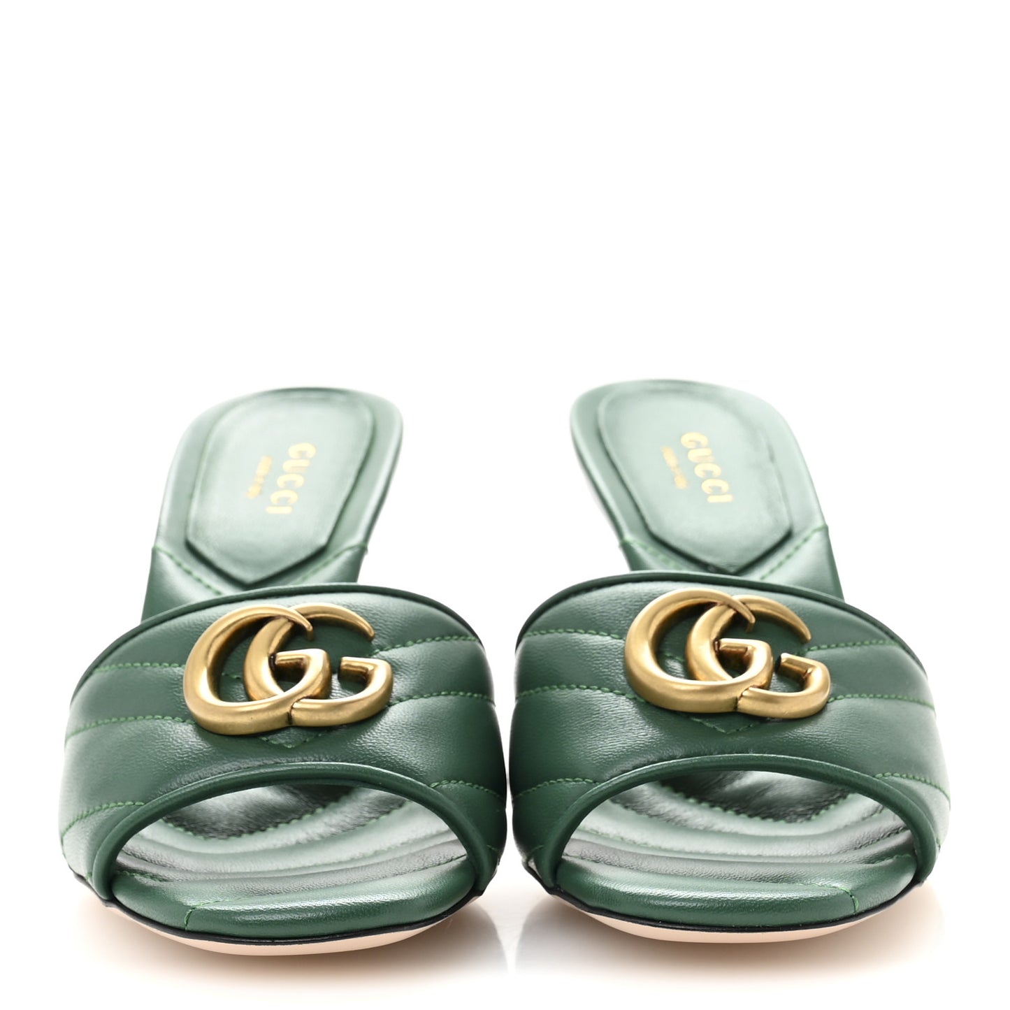 Nappa Matelasse GG Marmont 75mm Slide Sandals 35.5 Emerald