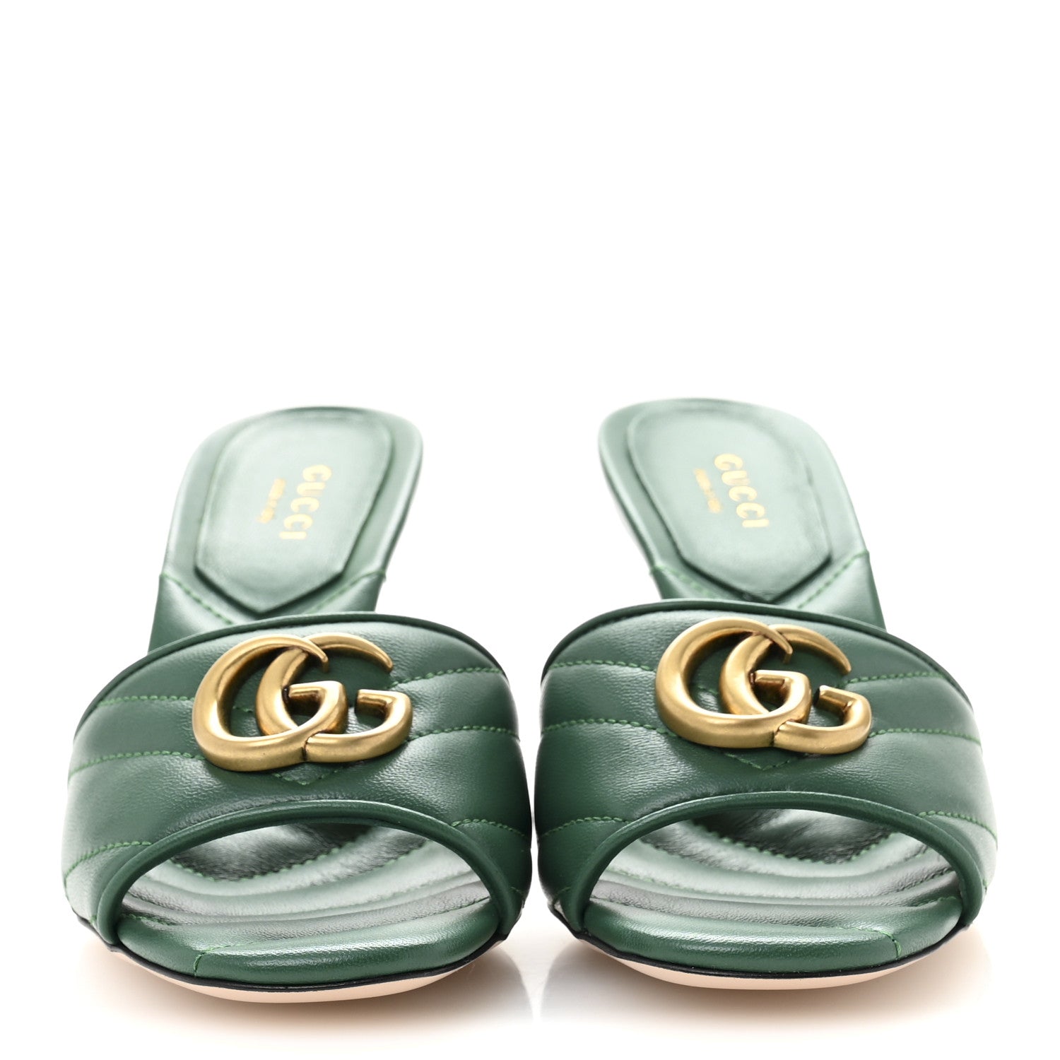 Gucci Nappa Matelasse GG Marmont 75mm Slide Sandals 35.5 Emerald 3 of 9