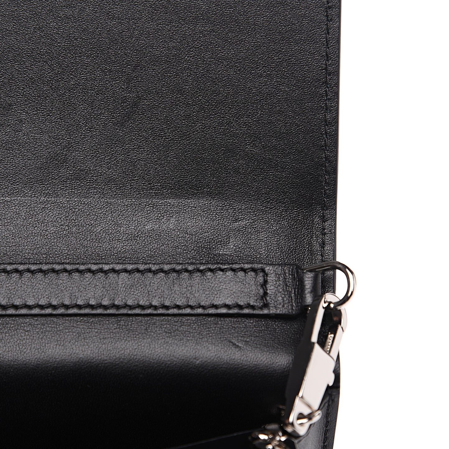 Calfskin Striped Pandora Chain Wallet Black