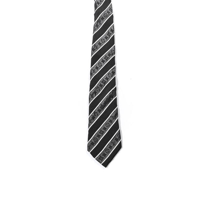 Louis Vuitton Silk Jacquard Monogram Mens Striped Neck Tie Grey Black 3 of 4