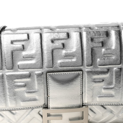 Fendi Vitello Catalan Mirror FF 1974 Embossed Large Baguette Argento 7 of 9
