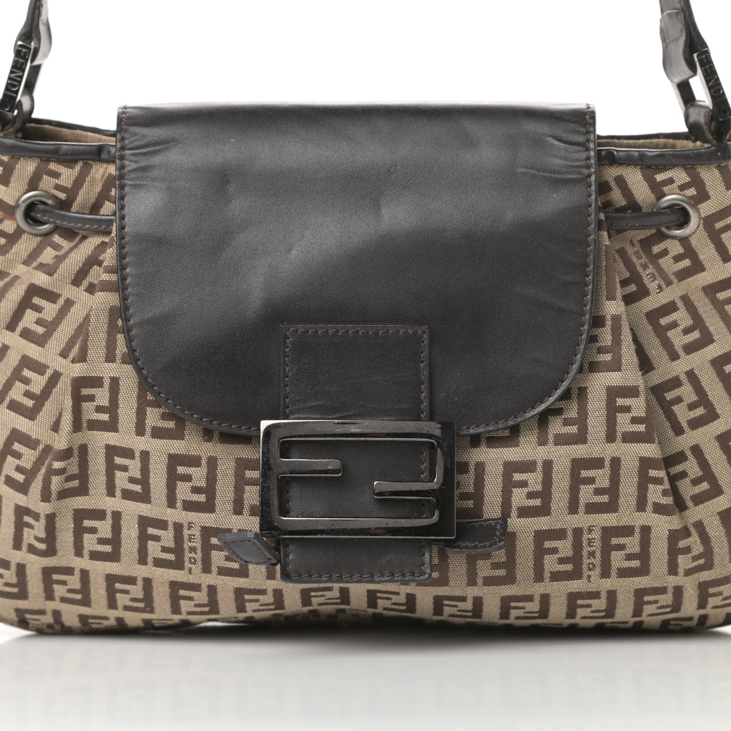 Fendi Zucchino Vitello Drawstring Shoulder Bag Testa di Moro Beige 7 of 14