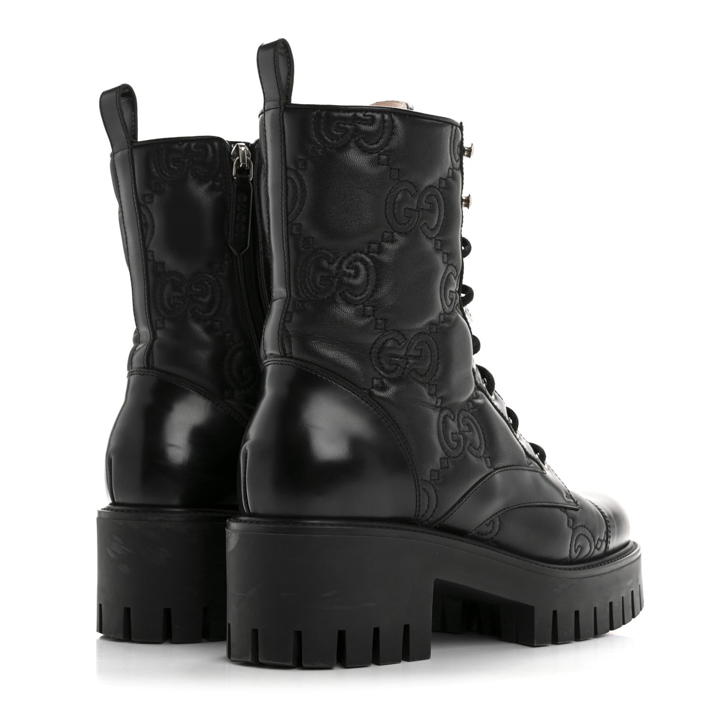 Cordovan Lux Nappa GG Matelasse Lace Up 60mm Combat Boots 38.5 Black