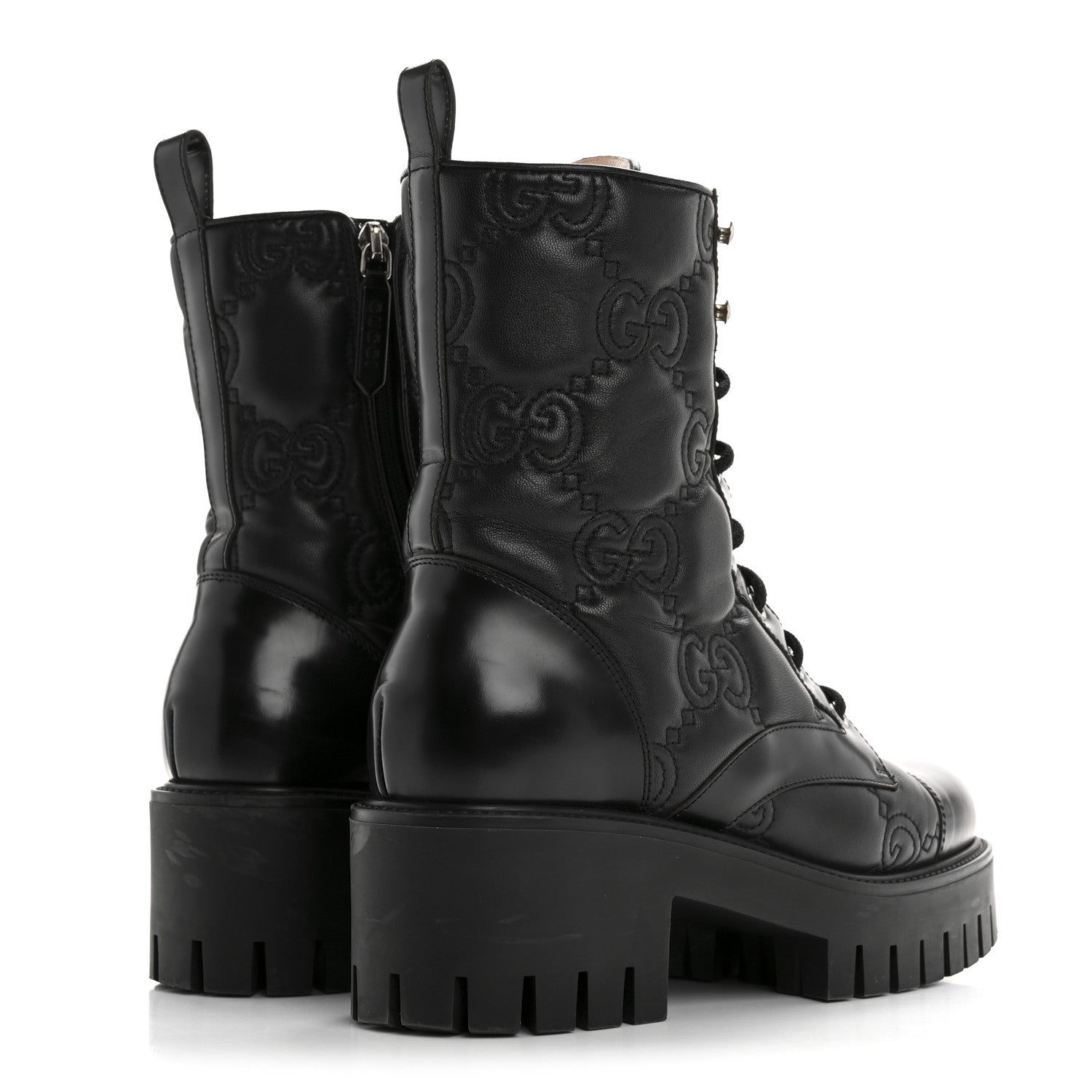 Gucci Cordovan Lux Nappa GG Matelasse Lace Up 60mm Combat Boots 38.5 Black 5 of 10