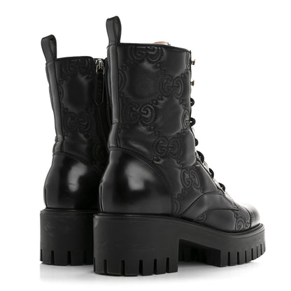 Gucci Cordovan Lux Nappa GG Matelasse Lace Up 60mm Combat Boots 38.5 Black 5 of 10