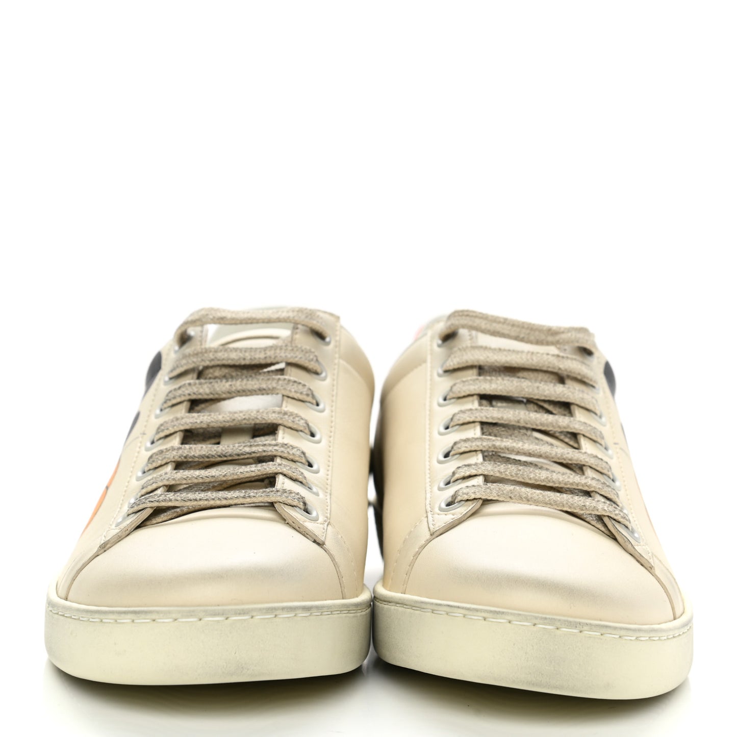 X DISNEY Miro Soft Calfskin Mickey Mouse Print Womens Ace Sneakers 38.5 Ivory Deep Orange