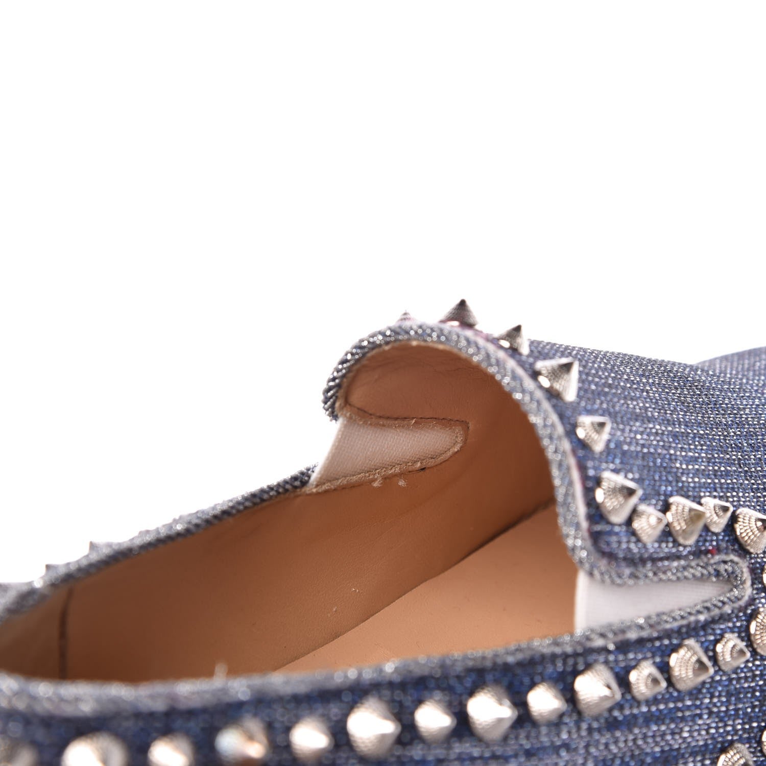 Christian Louboutin Womens Denim Lame Lux Spikes Pik Boat Flat 37 Silver 10 of 11