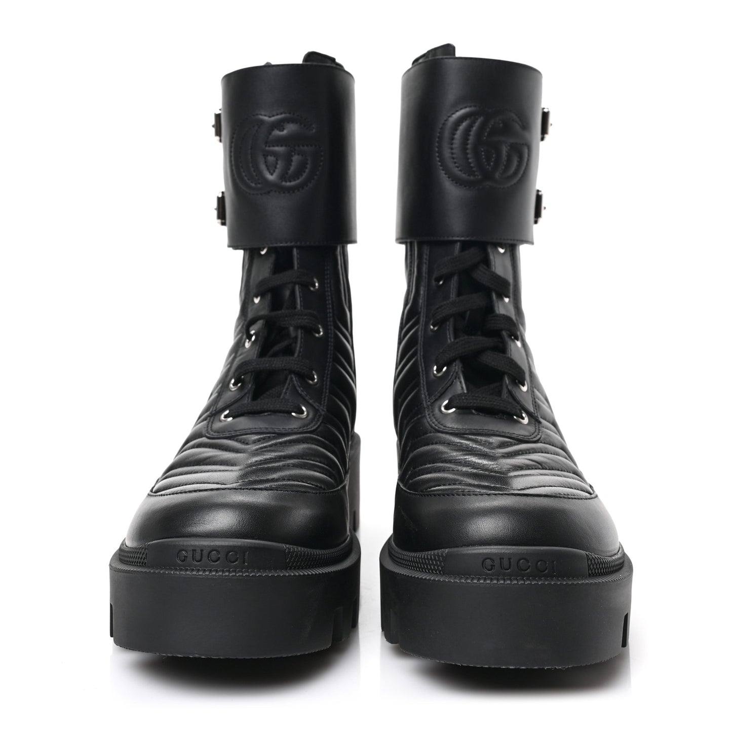 Nappa Frances GG Matelasse Platform Combat Boots 41 Black