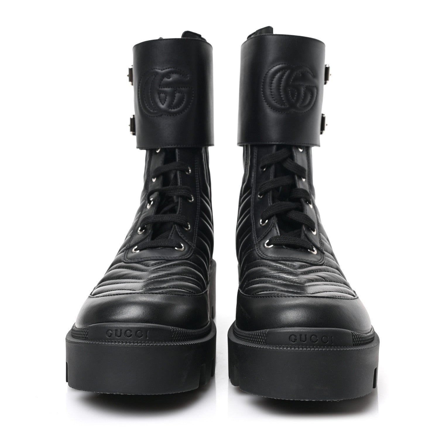 Gucci Nappa Frances GG Matelasse Platform Combat Boots 41 Black 2 of 6